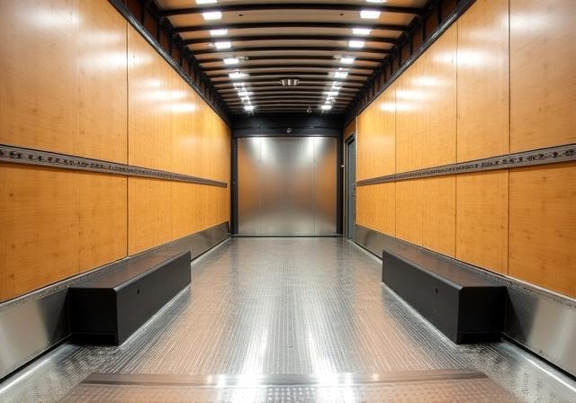 Interior of a cargo truck with secure straps
